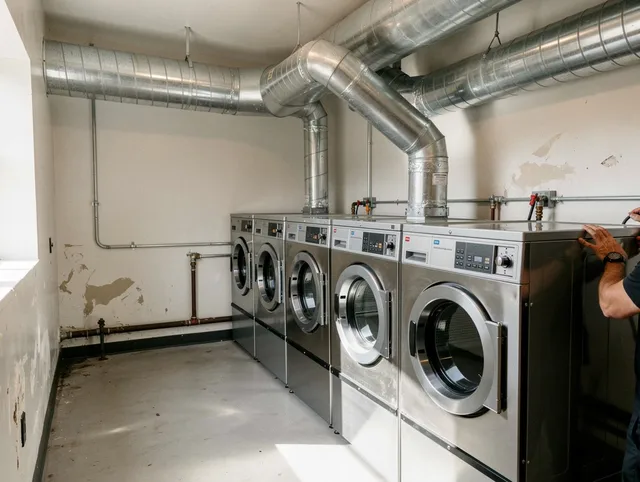 Temescal Valley Dryer Vent Cleaning team performing large-scale commercial dryer vent cleaning in Temescal Valley