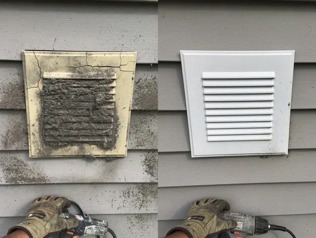 Temescal Valley Dryer Vent Cleaning technician installing high-quality dryer vent cover at a residential property in Temescal Valley