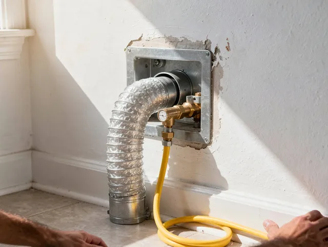 Temescal Valley Dryer Vent Cleaning certified technician performing specialized gas dryer vent cleaning in Temescal Valley